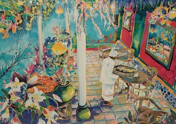 ジェニファー・マークスの絵画作品　タイトルは、ロータスカフェ
